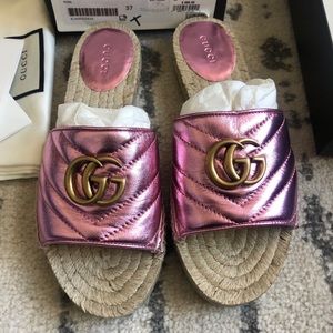 GUCCI metallic rose espadrille sandals